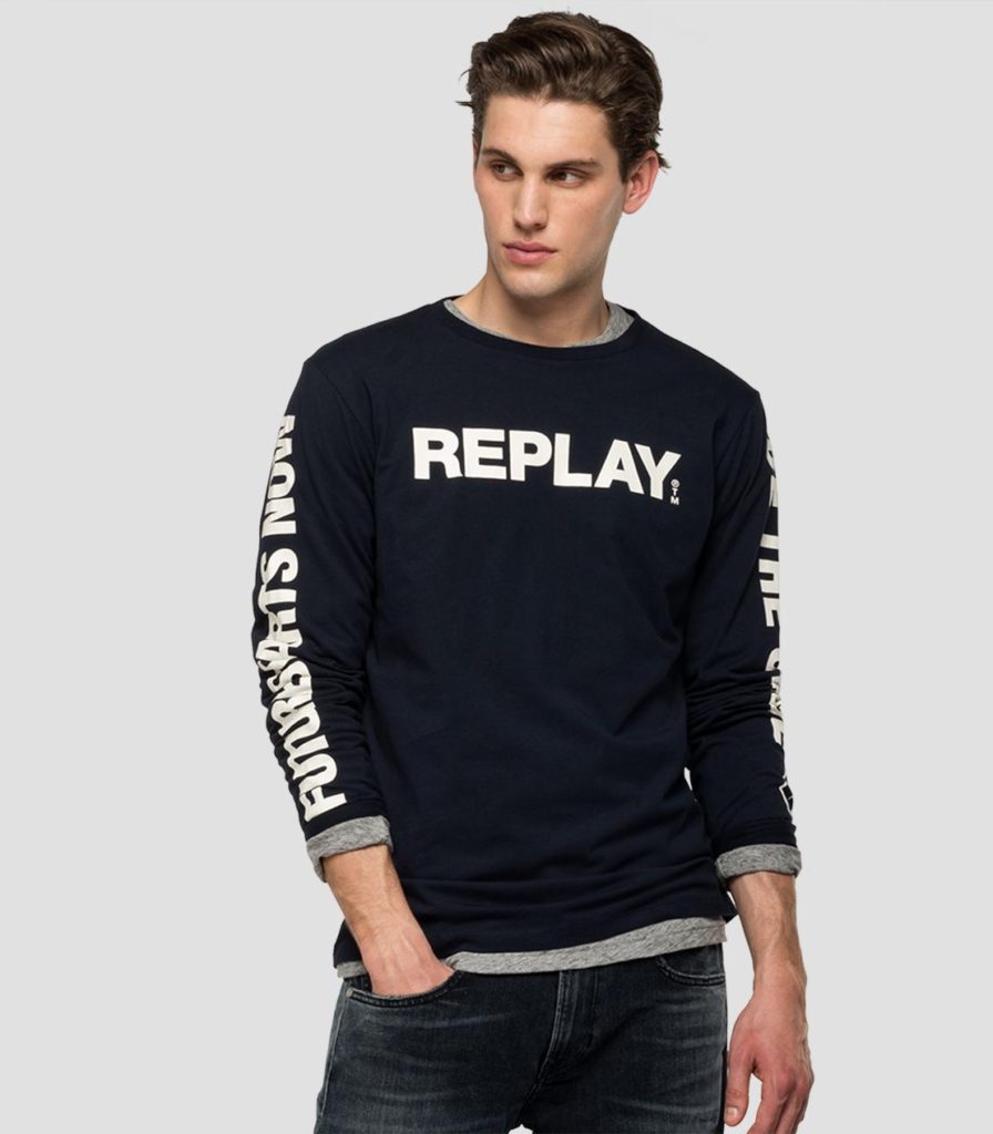 Replay Long Sleeve T Shirt Navy M3149 The 515