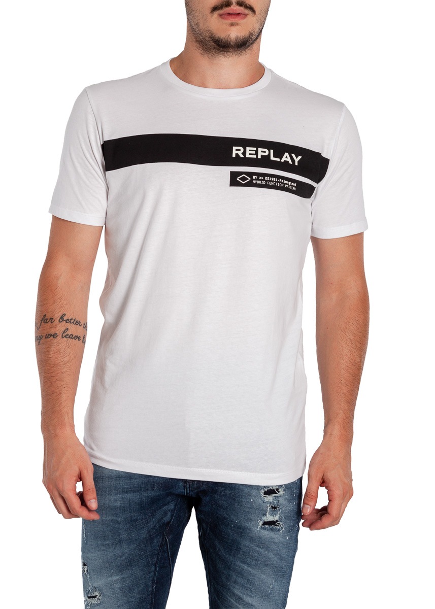 Replay Stripe Print T Shirt - White (M3156.000.2660.001) - The 515