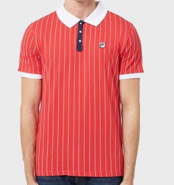 FILA BB1 Classic Vintage Striped Polo - Tibetan Red/Oyster White (LM1839AT)