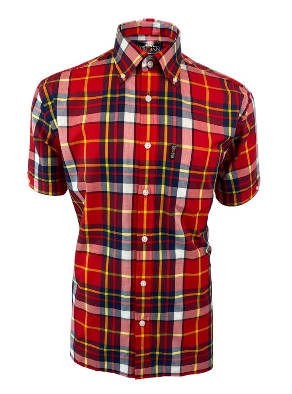 Trojan Madras Short Sleeve Check Shirt with Matching Pocket Square - Blood (SS/2020)