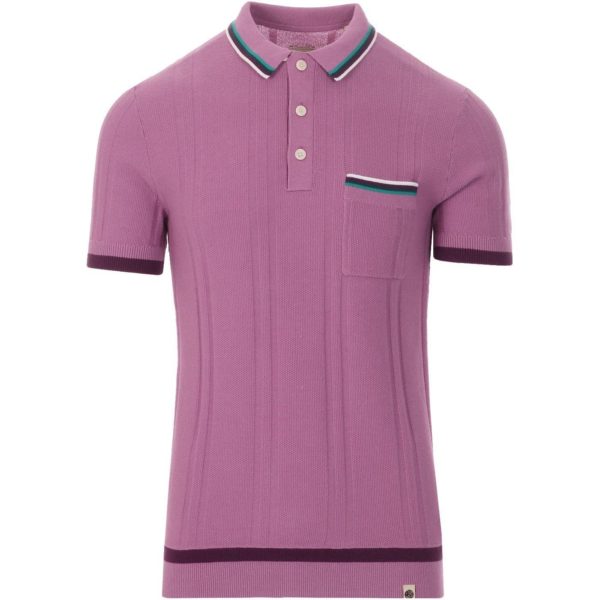 Pretty Green Mens Stripe Knitted Polo With Pocket - Pink (S20MUI2000074-P)